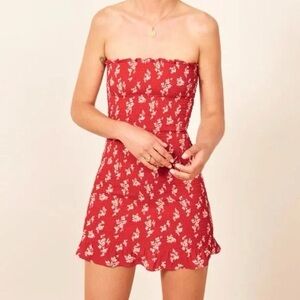 Reformation Chantilly Floral Red Strapless Dress. XS.